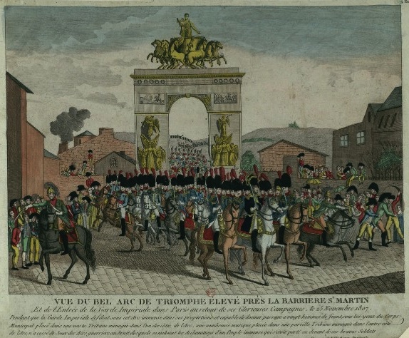 Vue du bel Arc de Triomphe élevé près la barrière Saint-Martin, 1807.
© BnF/Gallica Vue du bel Arc de Triomphe élevé près la barrière Saint-Martin, 1807.
© BnF/Gallica