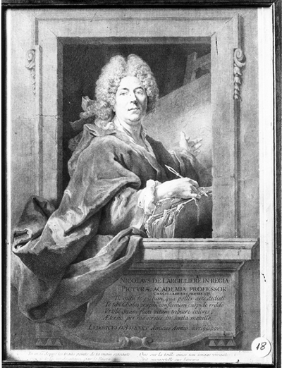 François Chéreau, selon un modèle de Nicolas de Larguillière, Autoportrait de Nicolas de Larguillière, 1715, burin retouché à l'eau-forte, H. 475 ; L. 346 mm, Barcelone, Académie royale catalane des Beaux-Arts de Saint-Georges François Chéreau, selon un modèle de Nicolas de Larguillière, Autoportrait de Nicolas de Larguillière, 1715, burin retouché à l'eau-forte, H. 475 ; L. 346 mm, Barcelone, Académie royale catalane des Beaux-Arts de Saint-Georges