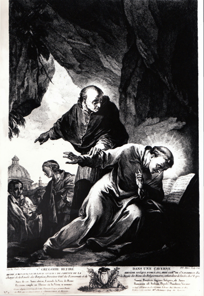 fig. 2 Pasqual Pere Moles i Corones (1741-1797), San Gregorio rehusando el pontificado, buril et aguafuerte, H. 490 ; L. 396 mm, 1768, Zaragoza, Coleccion privada © T.D.R. fig. 2 Pasqual Pere Moles i Corones (1741-1797), San Gregorio rehusando el pontificado, buril et aguafuerte, H. 490 ; L. 396 mm, 1768, Zaragoza, Coleccion privada © T.D.R.