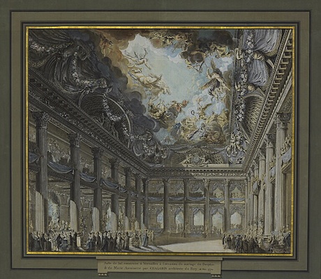 J.-F.-T. Chalgrin, Salle de bal et de festin à Versailles, pour le mariage du Dauphin et de Marie-Antoinette, 1770
© Rmn/Musée du Louvre J.-F.-T. Chalgrin, Salle de bal et de festin à Versailles, pour le mariage du Dauphin et de Marie-Antoinette, 1770
© Rmn/Musée du Louvre