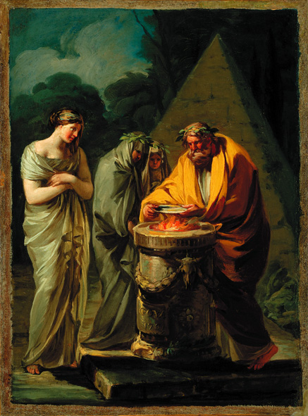 Francisco de Goya d'après Alexis III Loir, Sacrifice à Vesta, 1771, Huile sur toile, H. 33 ; L. 24 cm, Saragosse, collection privée© DPZ Francisco de Goya d'après Alexis III Loir, Sacrifice à Vesta, 1771, Huile sur toile, H. 33 ; L. 24 cm, Saragosse, collection privée© DPZ